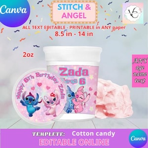 Stitch and Angel - Sockervadd och lock 50 g mall, REDIGERA dig själv i CANVA