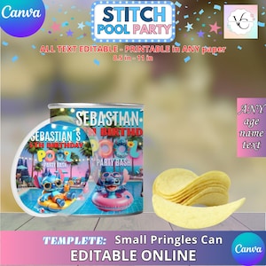 Stitch Pool Party - Pringles small can Template, EDIT Yourself in CANVA