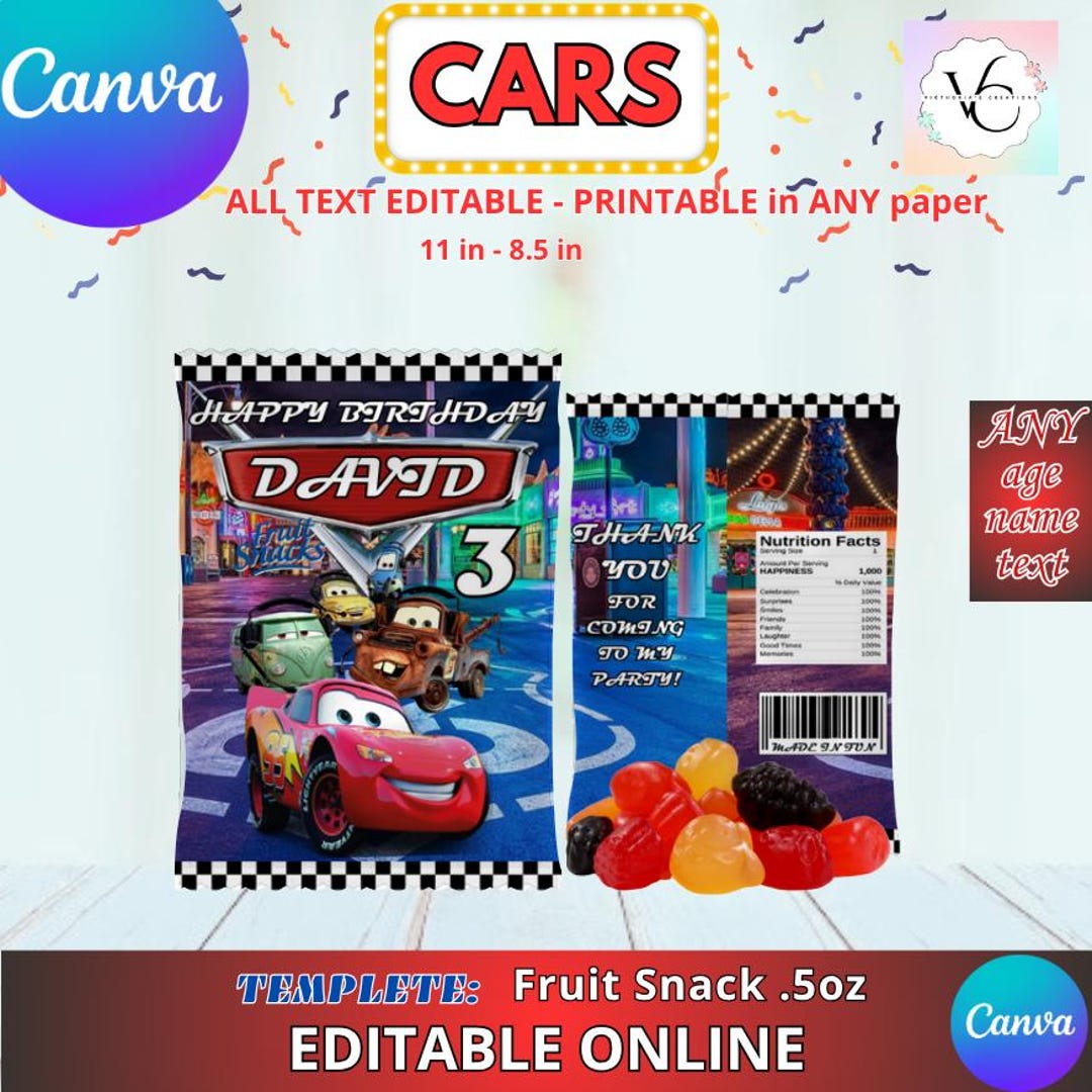 CARS - Fruit Snack Template. Editable in CANVA - Etsy