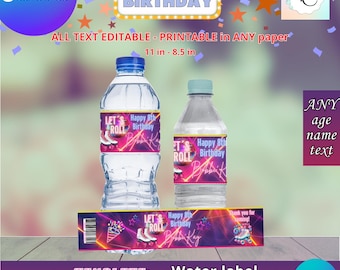 Rolling Birthday - Water Bottle Labels Template, EDIT Yourself in CANVA. Party Kit. Online template.