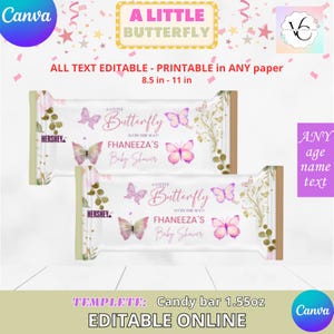 Baby shower Rainbow Butterfly - Candy bar Template, EDIT Yourself in CANVA