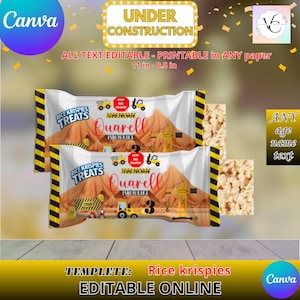 Under Construction Birthday - Rice Krispies Treats Template, EDIT Yourself in CANVA