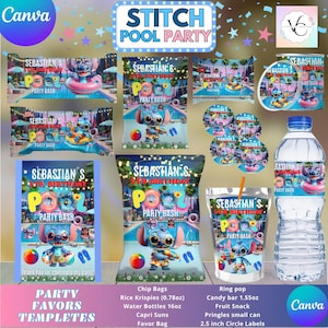 Party Labels - Stitch Pool Party - 10 Party Favor Labels - Digital Download- PDF Files