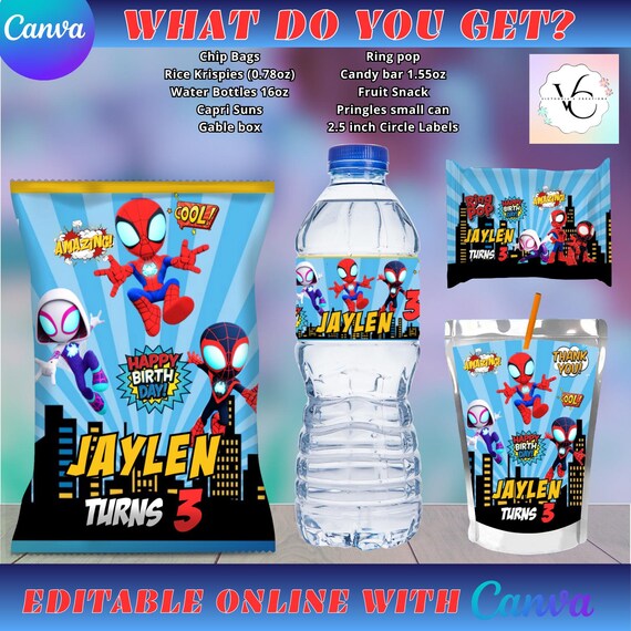 Party Labels - Spidey and friends - 10 Party Favor Labels - Digital Download- PDF Files