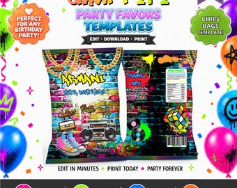 Graffiti Birthday chips bag Template, EDIT Yourself in CANVA.