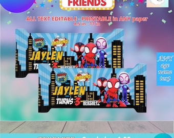 Party Labels - Spidey and friends - chips bag Template, EDIT Yourself in CANVA. Online template.