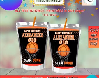 Basketball Juice Caprisun Template, EDIT Yourself in CANVA. Party Kit. Online template.