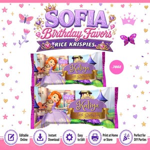 Princess Sofia Birthday - Rice Krispies Treats Template, EDIT Yourself in CANVA
