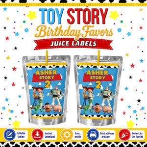 Party Labels - Toy Story - Juice Labels Template, capri sun EDIT Yourself in CANVA. Party Kit. Online template.
