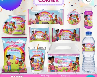 Party Labels - Kids Corner - Birthday- GIRL Birthday - 10 Party Favor Labels - Digital Download- PDF Files