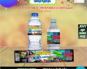 Graffiti Birthday - Water Bottle Labels Template, EDIT Yourself in CANVA