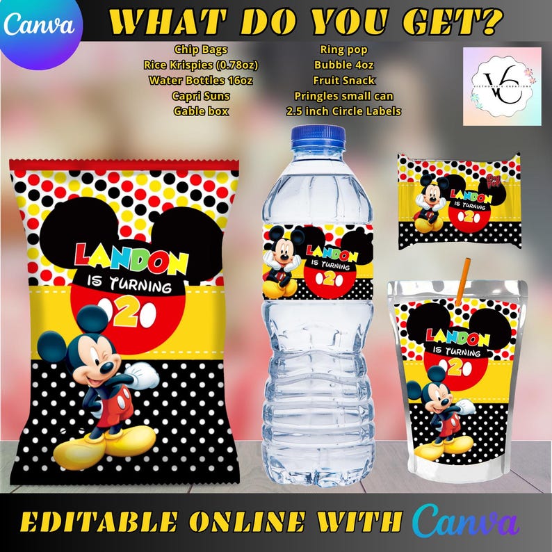 Party Labels - Mickey Mouse Red - 10 Party Favor Labels - Digital ...