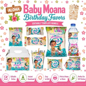 Baby Moana - Birthday- GIRL Birthday - 10 Party Favor Labels - Digital Download- PDF Files