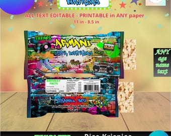 Graffiti verjaardag - Rice Krispies Treats sjabloon, bewerk het zelf in CANVA