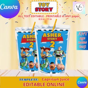 Party Labels - Toy Story - Juice Labels Template, capri sun EDIT Yourself in CANVA. Party Kit. Online template.