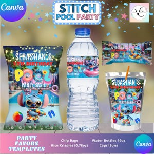 Party Labels - Stitch Pool Party - 4 Party Favor Labels - Digital Download- PDF Files