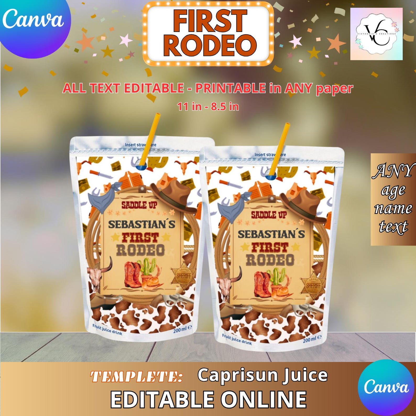 First Rodeo Birthday - Juice Labels Template, Capri Sun EDIT Yourself ...