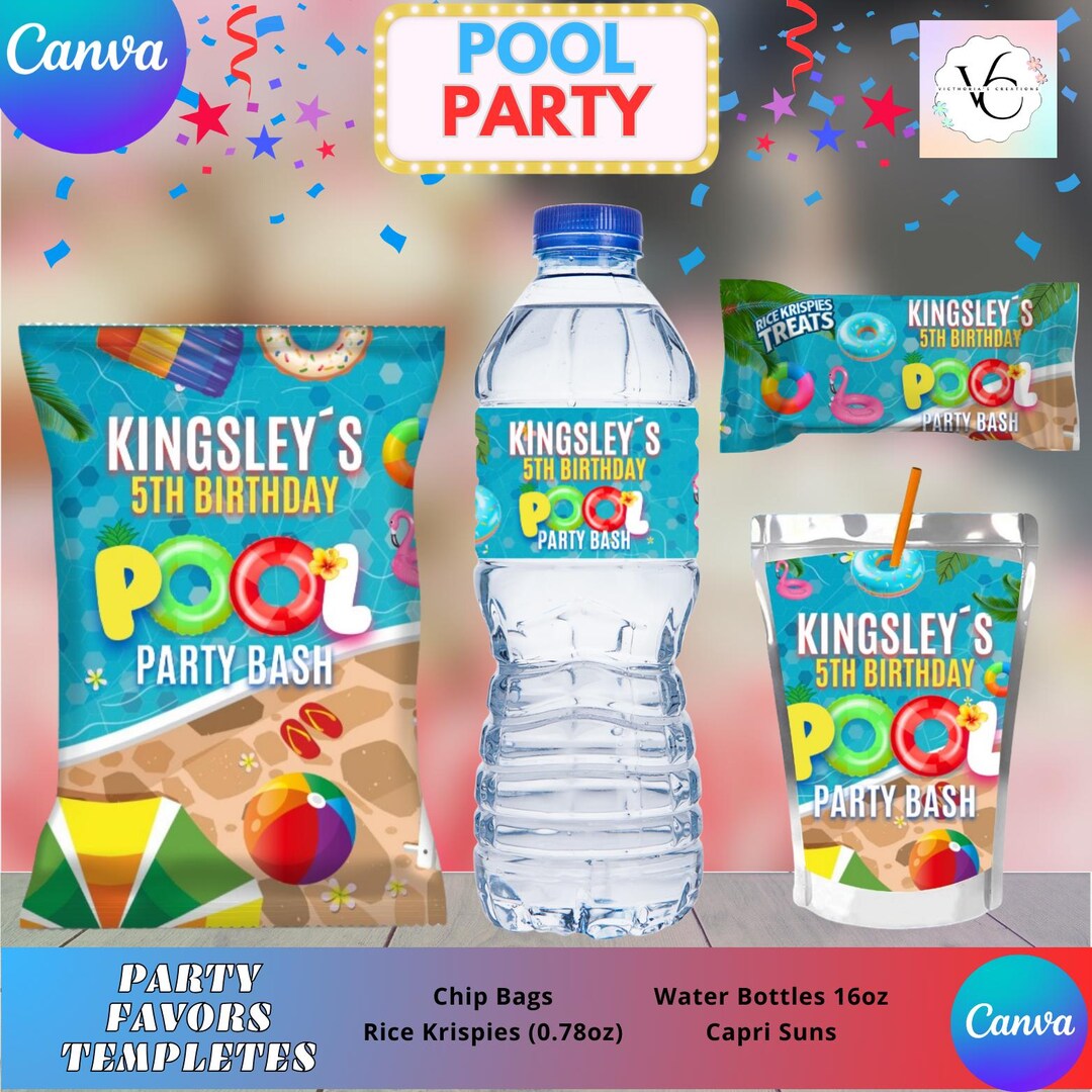 Party Labels - Pool Party - 4 Party Favor Labels - Digital Download ...