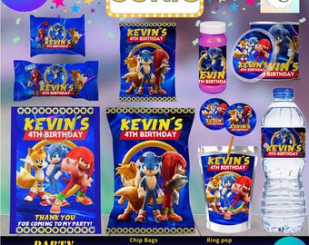 Party Labels - Sonic - 10 Party Favor Labels - Digital Download- PDF Files