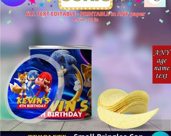 Etichette per feste - Sonic - Modello lattina piccola Pringles, MODIFICA te stesso in CANVA