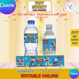 Toy Story Baby Shower - Water Bottle Labels Template, EDIT Yourself in CANVA. Party Kit. Online template.