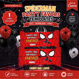 Spiderman - Candy bar Template, EDIT Yourself in CANVA