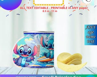 Etichette per feste - Stitch - Modello lattina piccola Pringles, MODIFICA te stesso in CANVA