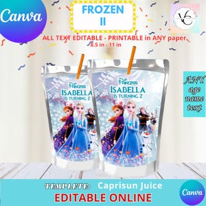 Frozen - Juice Labels Template, capri sun EDIT Yourself in CANVA. Party Kit. Online template.