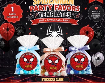Spiderman Stickers 2.5in Template, EDIT Yourself in CANVA.