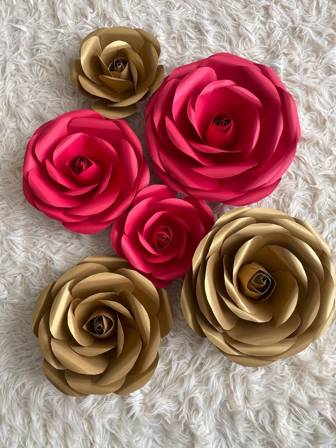 Red & Gold Paper Flower Roses, Wedding Backdrop Decor, Set of 6 - Etsy