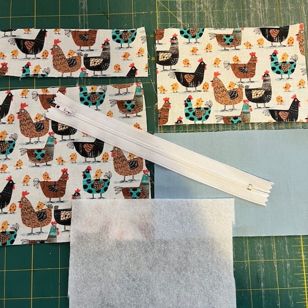 Beginner Sewing Kit Project and Pattern- Zipper Pouch  -  Clucky Chickens