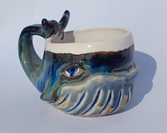 Handmade Porcelain Whale-Shaped Mug - Nautical Tea or Coffee Cup