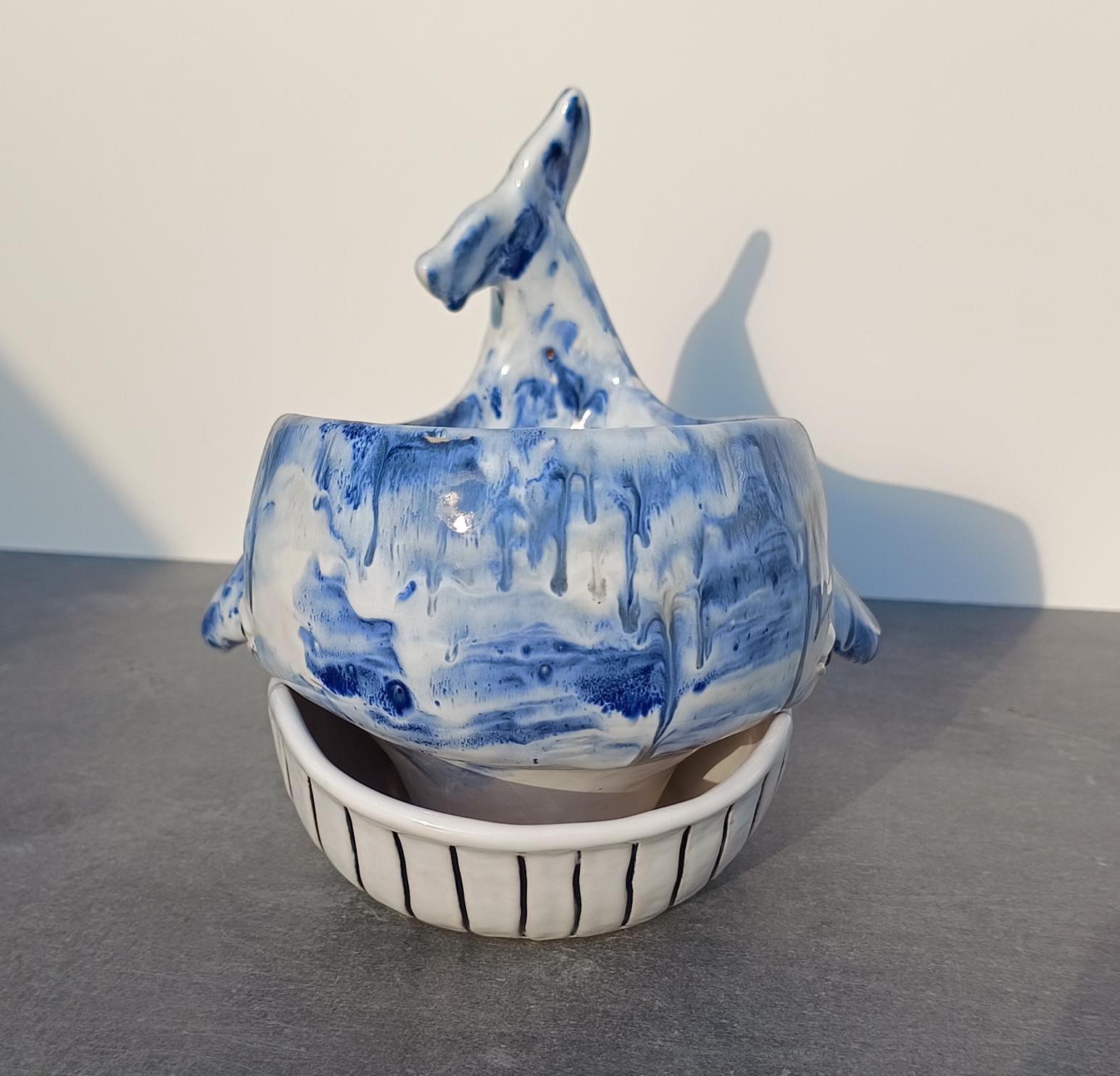 VASO FIORIERA PORTAVASO in ceramica blu per esterno o interno rotondo cm 50 40 EUR 250,00