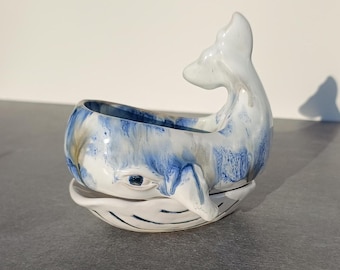 Adorable Ceramic Whale Planter - Miniature Sea Creature Succulent Pot