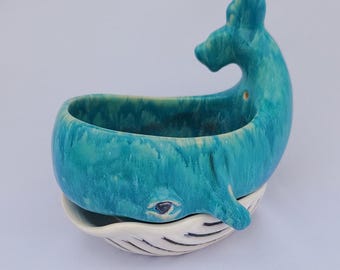 Small Whale Planter in Ceramic - Ocean Theme Succulent Pot