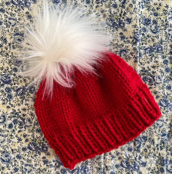 Baby Hat 36 Months/Red Baby Hat/Pom Pom Hat/Baby Gift/Knit Etsy