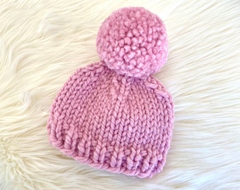 Newborn Winter Beanie/Hand Knit Newborn Hat/Baby Shower Gift