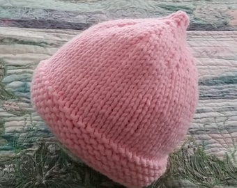 Hand Knit Pixie Hat/Toddler Hat/ Knit Baby Hat