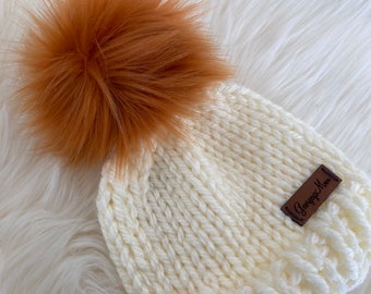 Newborn to 3 Months Pom Hat/Fun New Baby Hat/Knit Baby Hat/Chunky Baby Hat/Baby Shower Gift