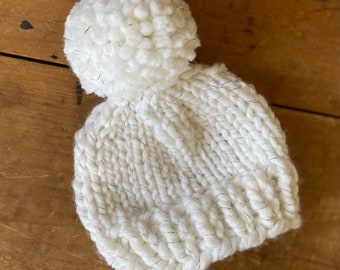 Newborn Knit Hat/Sparkly Newborn Beanie/Newborn Beanie/New Baby Hat/Baby Shower Gift/Baby Toque/Pom Pom Beanie