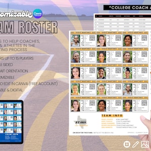 Canva Team Roster Template |  Double-sided College Recruiting Tool | Club, Travel Ball, Showcase Tournaments