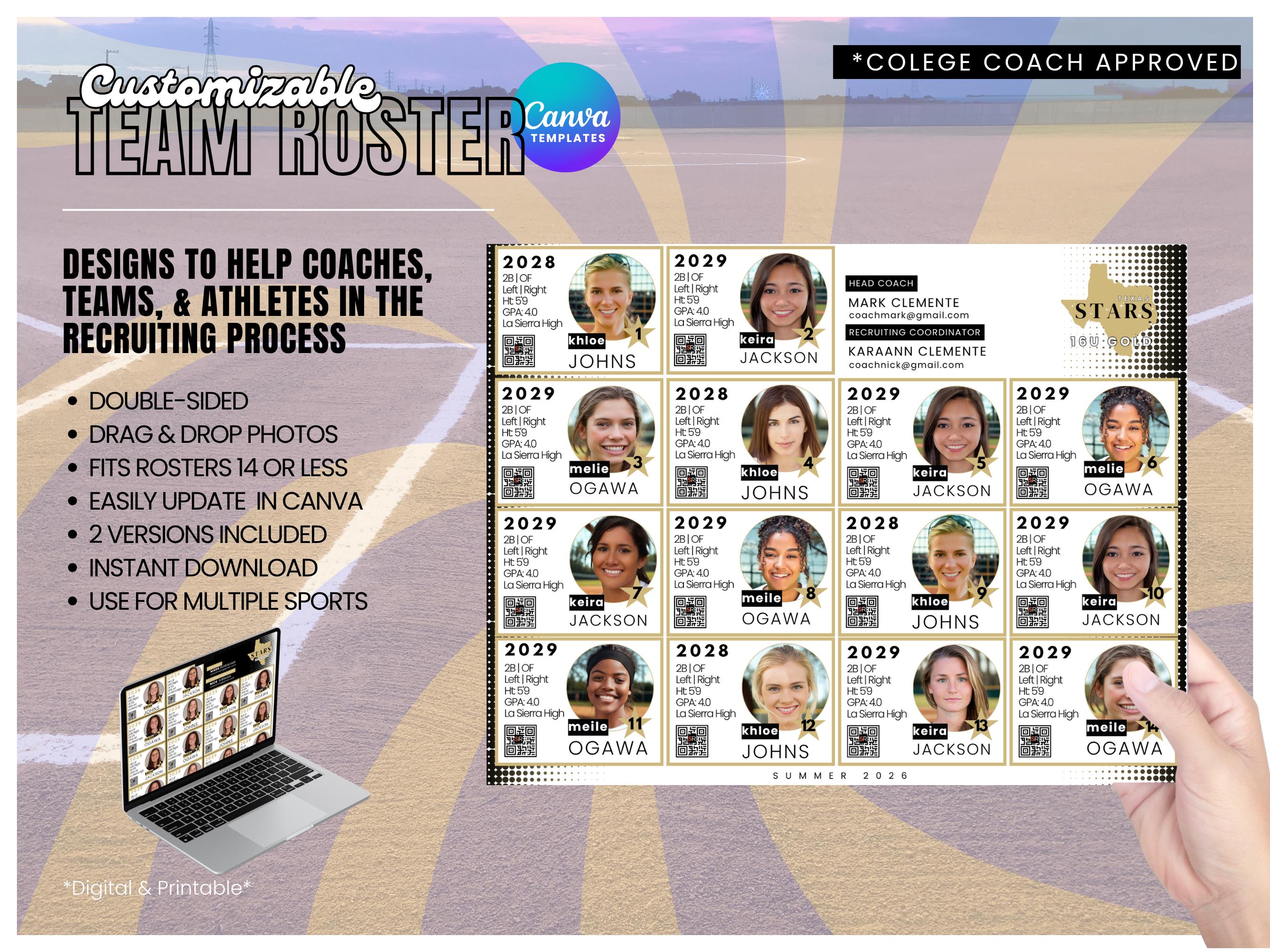 Customizable Team Sports Roster Template | College Recruiting, Baseball ...