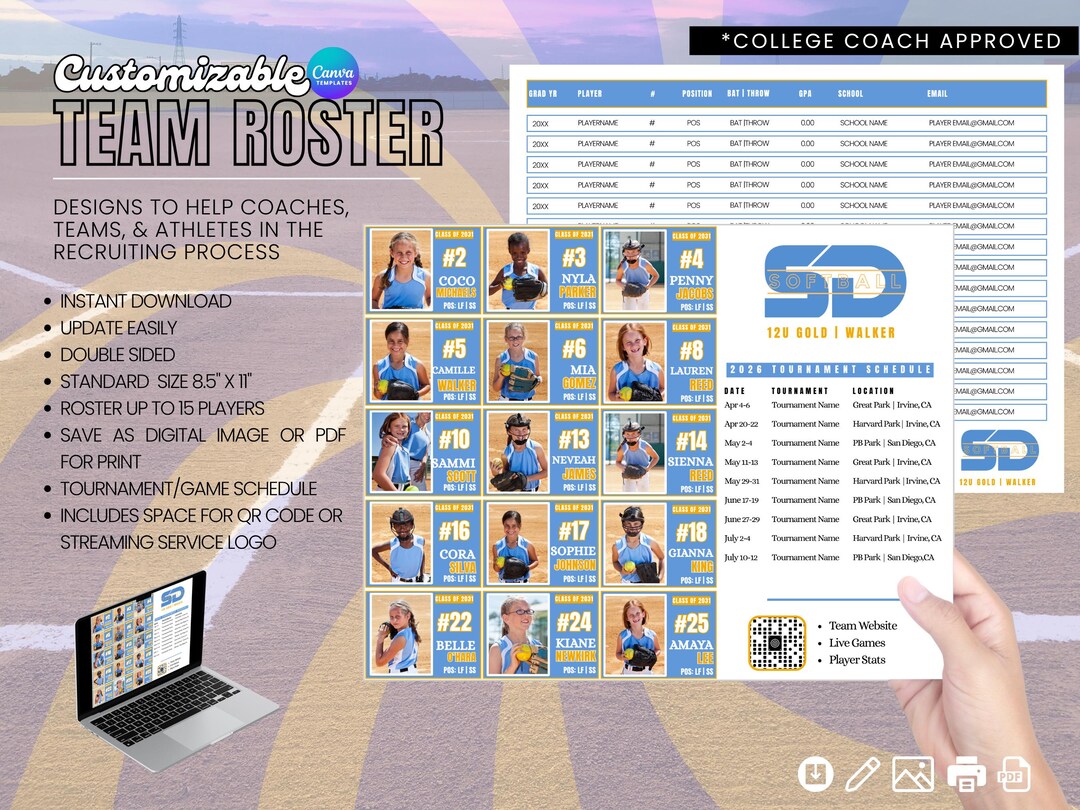 Personalized Sports Team Roster Design | Tailored Canva Template for ...