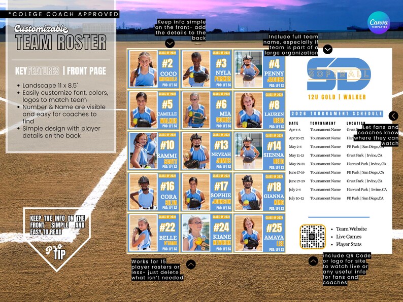 Personalized Sports Team Roster Design | Tailored Canva Template for ...