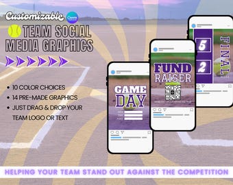 Softball Social Media Team Graphics | Pre-Made Images in Canva Template | Customize to Your Team