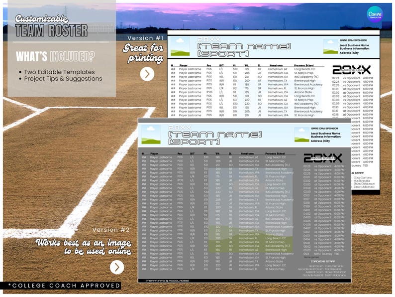 Custom Travel Ball Roster Canva Template Team Sports Student Athlete ...