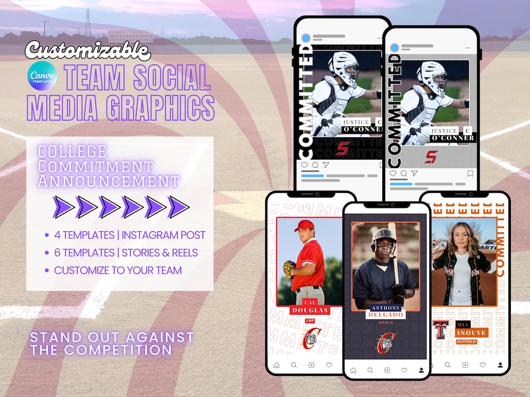 Softball & Baseball Social Media Canva Templates | Customized College ...