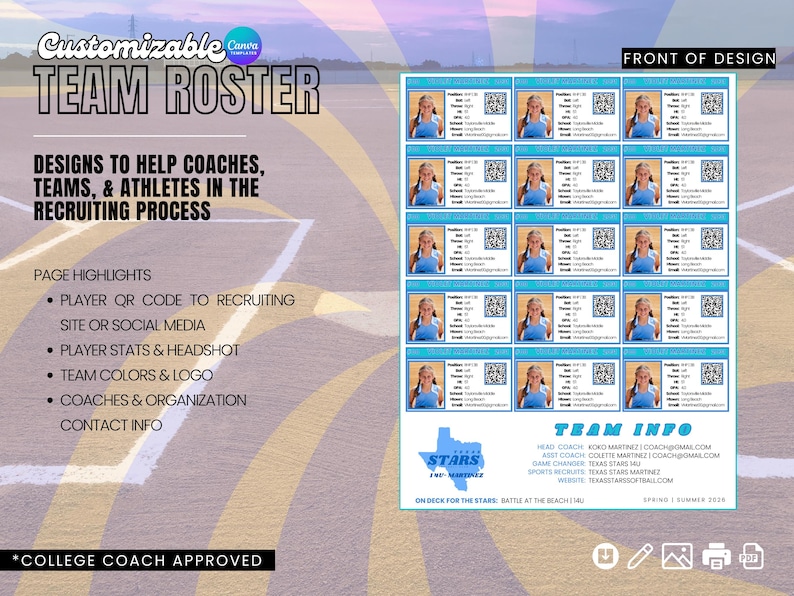 Canva Team Roster Template | Double-sided College Recruiting Tool ...