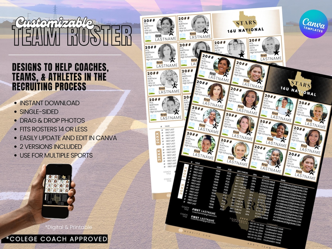Canva Roster Customizable Canva Team Sports Roster Template College Recruiting Club ...