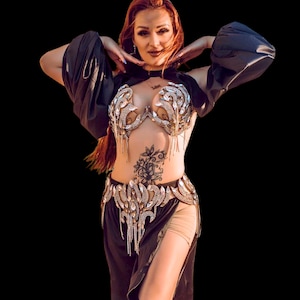 Made to order black belly dance costume, crystals sparkling bra belt skirt set belly dance ,professional performance belly dance costume
